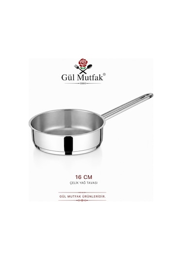 3'lü Yağ Tava Paslanmaz Çelik 16 Cm -18 Cm -20 Cm Gümüş