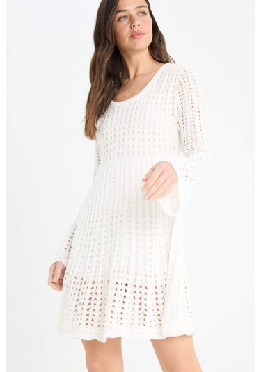 Defacto A Kesim Ajurlu Uzun Kollu Triko Elbise F4958ax25smer105 Ekru