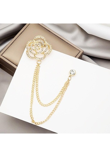 Altın Blucome Moda Içi Boş Zincir Gül Broş Kadın Broş Ceket Takım Elbise Çantası Başörtüsü Yaka Iğneler Yeni Yıl Hediyesi Altın