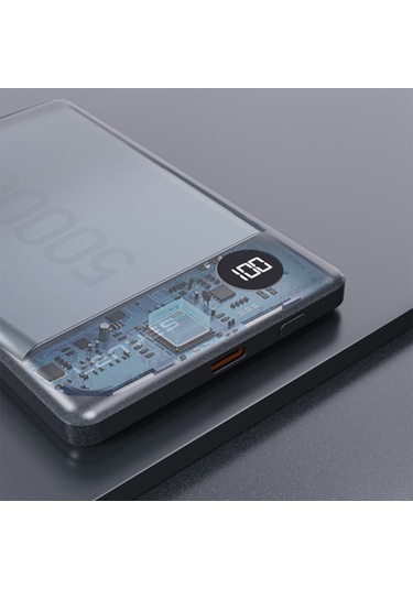Lenyes Pw037d Ultra İnce Dijital Led Ekranlı Wireless Kablosuz Powerbank 5000mah Gri