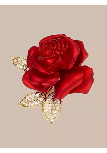 Zirkon Taşlı Gül Broş 245383237 Kırmızı