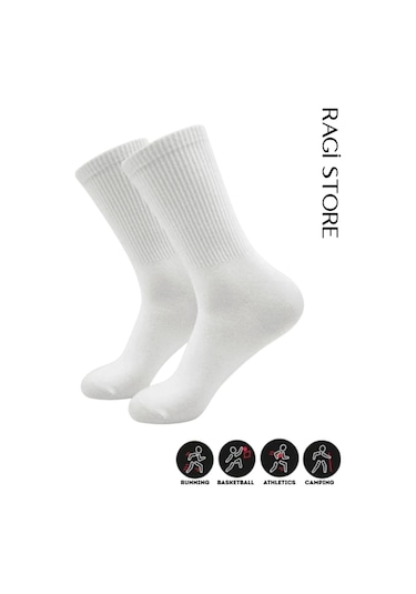 6'lı Beyaz-siyah Tenis Düz Çorap Çok Renkli