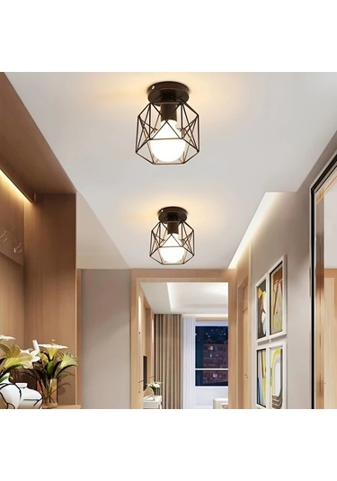 Dashanshop Modern Nordic Tavan Lambası 2 Adet Siyah E27 Avize Mutfak Koridor Fuar Siyah