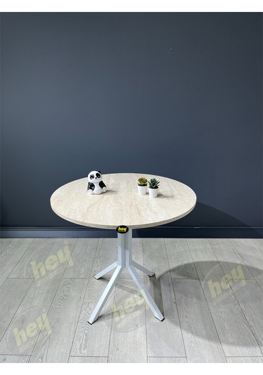 Mercan 2 Kişilik Yuvarlak Mutfak Yemek Masası Takımı 2+1 Traverten Beyaz Deri 60 Cm Traverten Beyaz 2'li