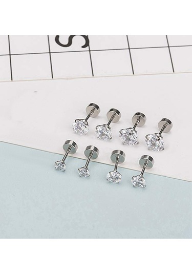 Ehediye Chavin Gri Çelik 4 Takım Taşlı Bayan Erkek Küpe Eb59By