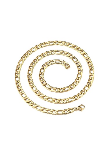 Altın Kaplama Figaro Çelik Zincir Unisex Kolye 55Cm 6Mm Ack06Sr Altın