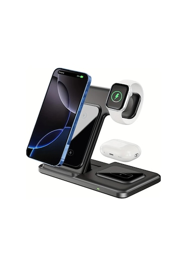 Xuweiwei Beyaz 3u 1 Arada Katlanabilir Kablosuz Sarj Standi İphone Uyumlu Samsung İwatch Airpods Pro İcin