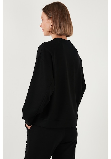 Lela Streç Bisiklet Yaka Oversize Fit Scuba Bayan Sweat 5865879 Siyah