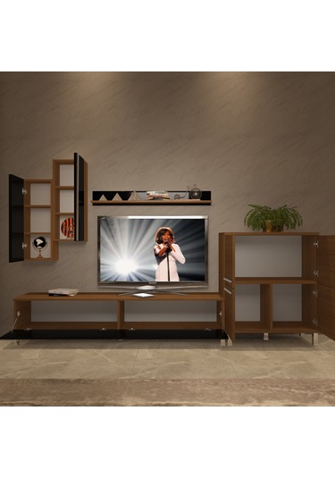 Decoraktiv Eko 6 Mdf Std Krom Ayaklı Tv Ünitesi Tv Sehpası Ceviz - Siyah
