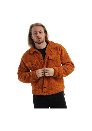 Erkek Kıvırçık Peluş Cıt Cıt Kapamalı Ceket Tarçın
