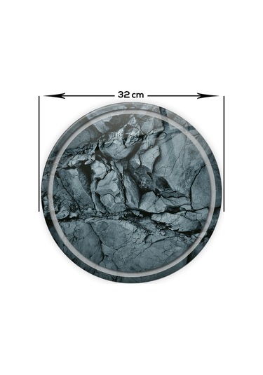 Kanallı Cam Kesme Tablası | Doğal Taş Desenli | Çap32cm