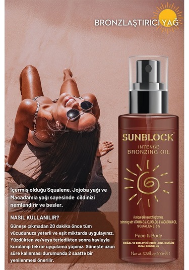 Sunblock Nemlendirici ve Bronzlaştırıcı Yağ 100 ML