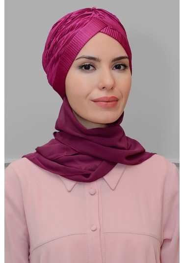 Şarabi Pratik Hazır Geçmeli Tesettür Bone Fukuro Piliseli Tek Çap Çok Renkli