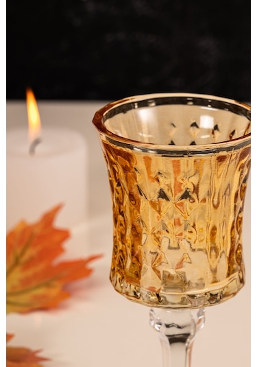 Mest 6 Adet Ayaklı Kahve Yanı Su Bardağı Seti Bal Renk 140 Cc Bal Renk