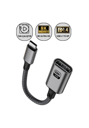 Polham Type C To Displayport Adaptör 8k Uhd 60hz Dayanıklı Örgü Kablo Tak-çalıştır 8k Dp Kablosu