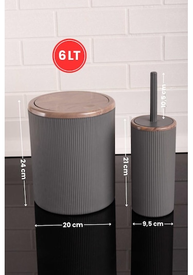 Lüks Mermer Desenli Çizgili Banyo Seti - 5 Li Banyo Set Gri Gri