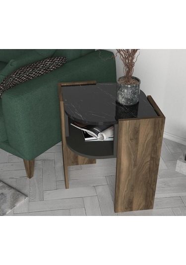 Dekorister Exclusive Marbel Koltuk Yan Sehpa Ceviz-Mermer