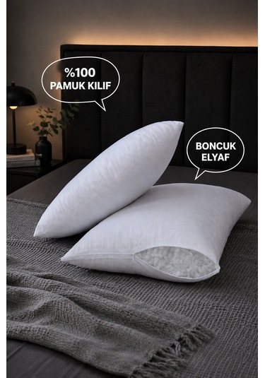 Boncuk Elyaf Yastık 2 Adet 50x70 Cm Pamuk Kılıf Beyaz