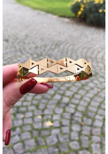 Pırıltılı Kelebek Desen Gold Çelik Kelepçe