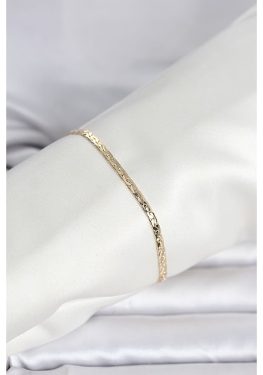 Cm 14k Gold Renk Yassı Ezme Zincir Model Kadın Bileklik Çok Renkli