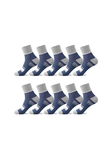 Lacivert 5/10 Pairs Erkek Orta Buzağı Spor Çorap Çizgili Nefes Pamuk Çorap Rahat Çorap Lot 10 Pairs Lacivert
