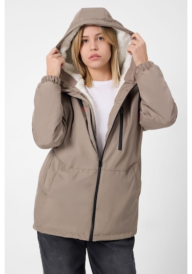 Freemen Kadın Vizon Kürklü Su Ve Rüzgar Geçirmez Kapüşonlu Kışlık Mont Vizon