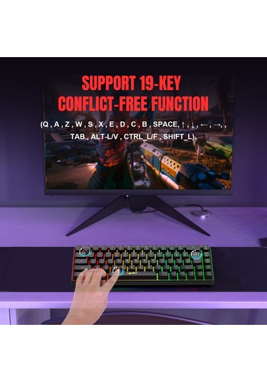 Hxsj V200 Kablosuz Rgb Arka Işık Mekanik Klavye 68 Tuşlu, Kablolu Uzunluk: 1.7m Kırmızı