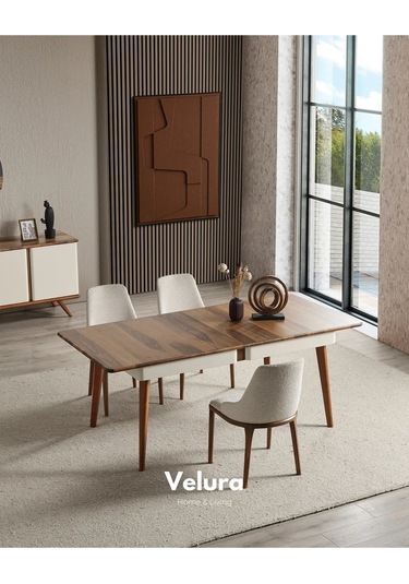 Safir Yemek Odası Takımı Yemek Masası + 4 Adet Sandalye Ekru