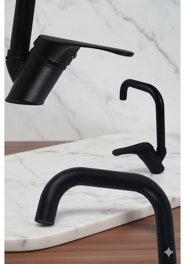 469845 Lavabo Banyo Bataryası Robot Duş Takımı Musluk Armatür Siyah Beyaz Krom Renk Siyah