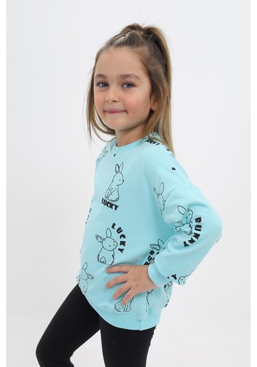 Toontoy Kız Çocuk Baskılı Sweatshirt Su Yeşili