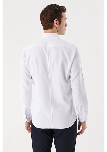 Morven Erkek Beyaz Trend Jakar Desen Düğmeli Yaka Slim Fit Gömlek 24mc004005600 Beyaz Beyaz