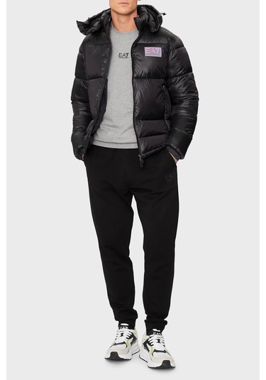 EA7 Logolu Kapitoneli Regular Fit Kapüşonlu Şişme Mont Erkek MONT 6DPB71 PN2MZ 1200 Siyah