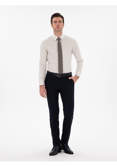 Cacharel Bej Slim Fit Pamuklu Klasik Gömlek