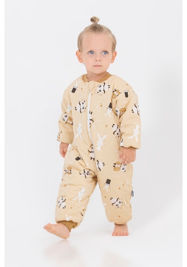 Kız Erkek Çocuk Kalın Elyaf Dolgulu 2.5 Tog Desenli Uyku Tulumu-krem Krem