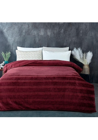Evlen Home Mayer Supersoft Yumuşak Çift Kişilik Battaniye 180x230 Cm Bordo Bordo