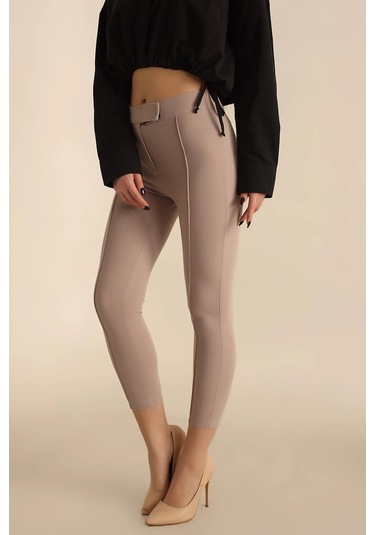 Vioshine Kadın Beli Lastikli Scuba Cırtlı Tayt-taş Taş