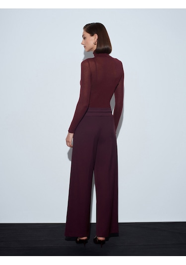 Dilvin 72244 Gold Düğmeli Geniş Paça Pantolon-bordo Bordo