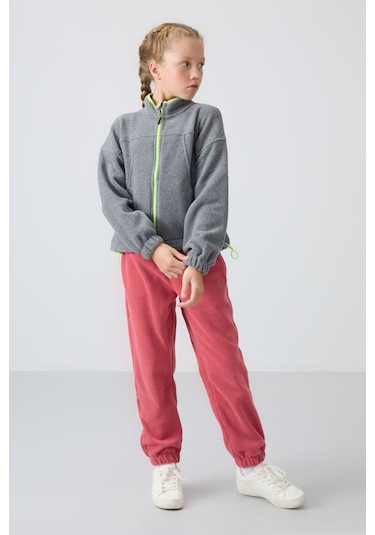 Tommy Life Gri Melanj Kalın Yumuşak Dokulu Standart Fit Nakışlı Polar Kız Çocuk Sweatshirt - 75157 Gri Melanj