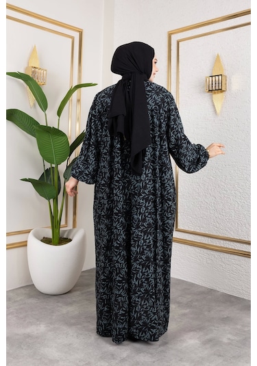 Nevayla Moda Robalı Desenli Viskon Elbise - Yeşil / E0126 Yeşil