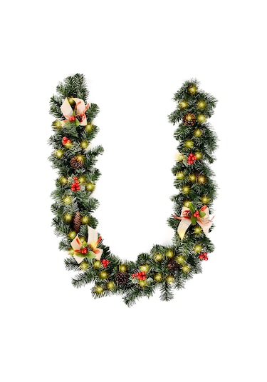 50 Led'li 8.8ft Noel Çelenk 8 Işık Modu Pille Çalışan Yeşil