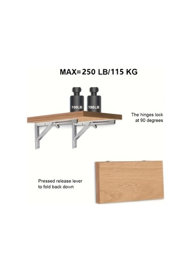 Topnotch 2 Adet Paslanmaz Çelik Katlanır Duvara Monte Masa Organizer Ahşap Raf - 14 Inç Gümüşi