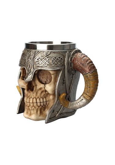 Ranyeek Kemik Kafa Desenli 550ml Büyük Bardak, 304 Paslanmaz Çelik + Reçine, İki Kollü, Ofis/ev/bar/restoran Kullanıma Uygun Çok Renkli