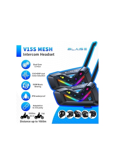 Blaıse V15s Bluetooth + Mesh Motosiklet Intercom Siyah