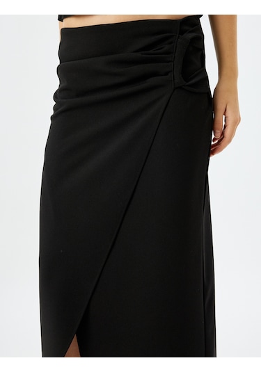 Koton Slim Fit Drapeli Midi Boy Asimetrik Kruvaze Etek Siyah 5sak10037ek Siyah