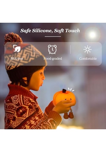 Çocuklar İçin Sevimli Balkabağı Gece Lambası 7 Renk Şarj Edilebilir Bebek Gece Lambası, Yatak Odası Oturma Odası İçin Dokunmatik Kısma Fonksiyonlu Sevimli Silikon Gece Lambası