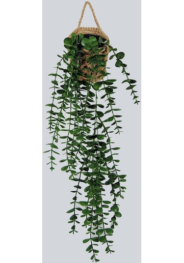 Yapay Çiçek Handmade Asılabilir Sepet Detaylı Yeşil Okaliptus Sarkıtı yeşil
