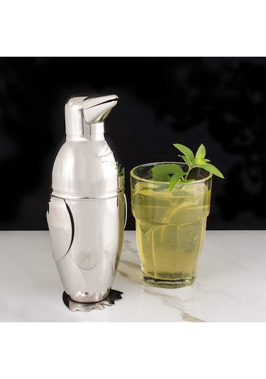 Kokteyl Çalkalayıcı, Penguin Steel Bar Barmen İçecek Karıştırıcı Çalkalayıcı Tencere Gümüş