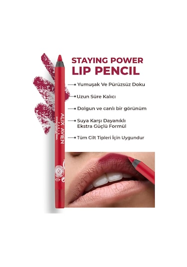 Alix Avien Suya Dayanıklı Uzun Süre Kalıcı Yumuşak Dudak Kalemi Staying Power Lip Pencil 56 Wild Red