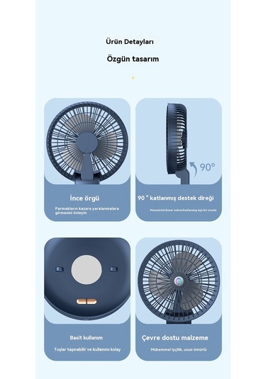 Usb Çok Fonksiyonlu Katlanır Sirkülasyonlu Elektrikli Fan Mavi