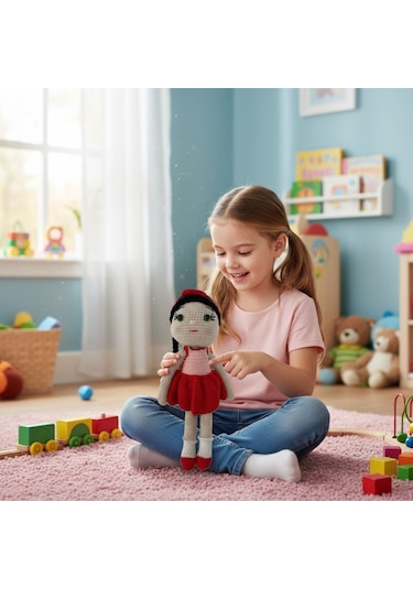 Kırmızı Elbiseli Oyuncak Kız Bebek Çok Renkli